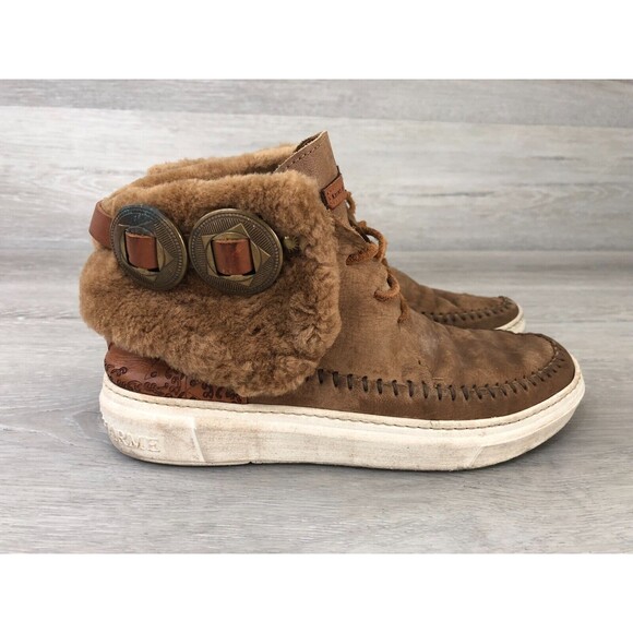 Karma of Charme Winter Boots Men Sz 37 EU Brown Leather Faux Fur Moc Toe Lace Up - Picture 1 of 7